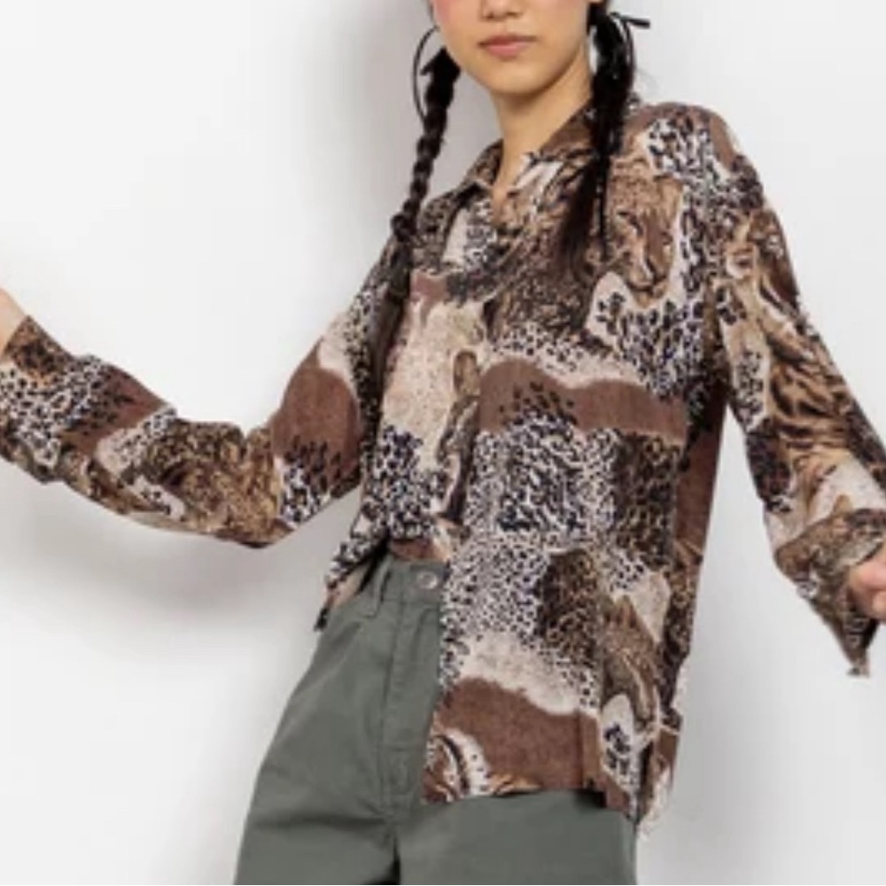 Vintage Silk Top Animal Print K Arnold Zebra Brown Black